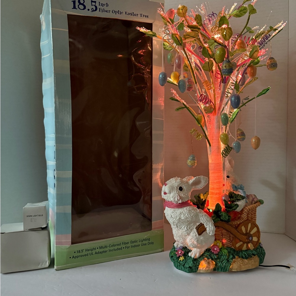 Vintage Fiber Optic Easter Bunny Tree – Lighted w/ Box & Extra Bulb